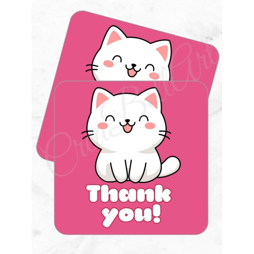 60 Pack Kawaii Cat Square Shaped Thank You Cards